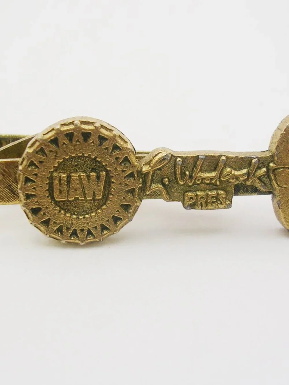 Vintage UAW United Auto Workers Woodcock President Tie Bar Clip Union